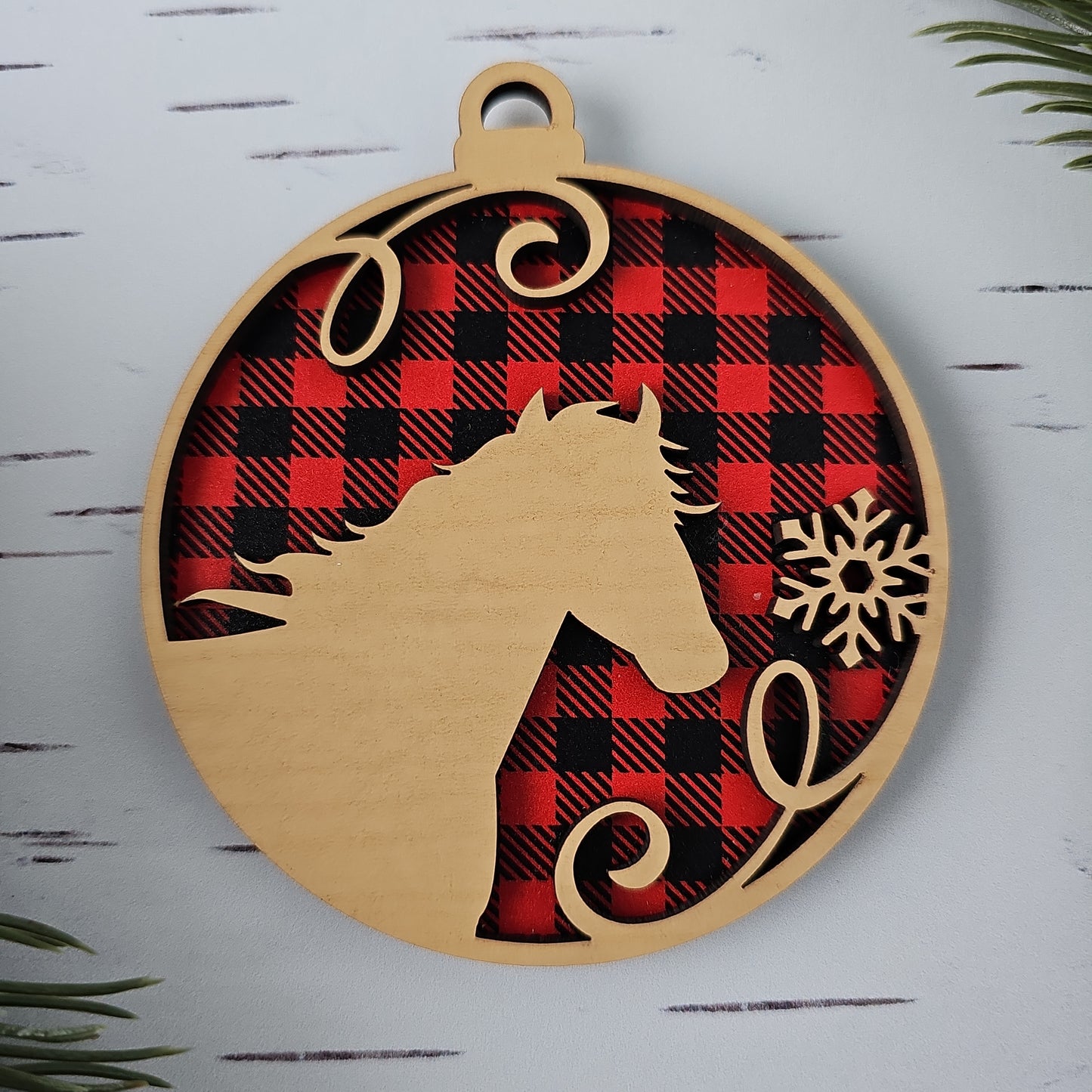 Horse Ornament - Opaque Buffalo Plaid