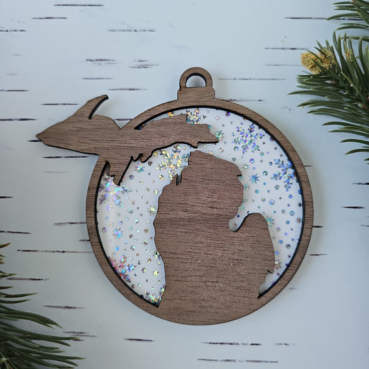 Michigan Ornament - Opaque White Iridescent Snowflakes