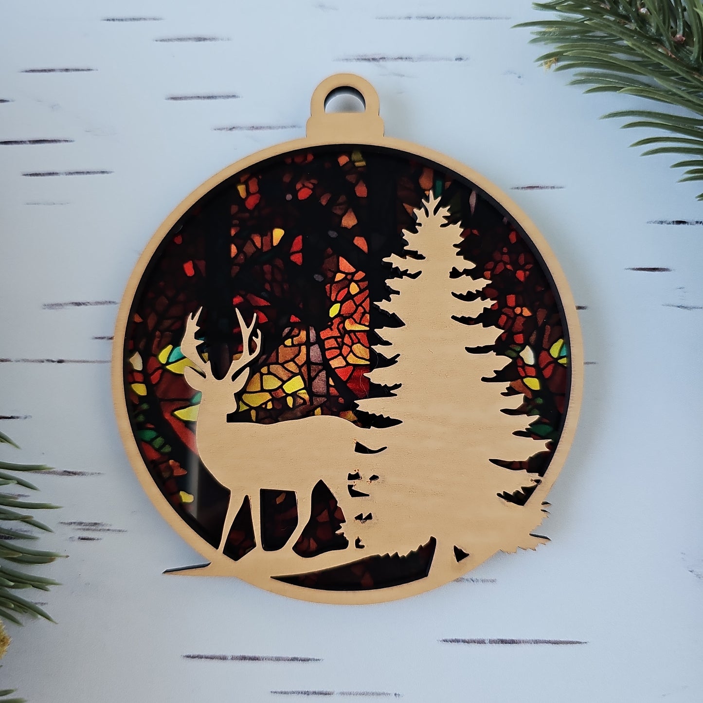 Deer Ornament - Translucent Stained Glass Trees