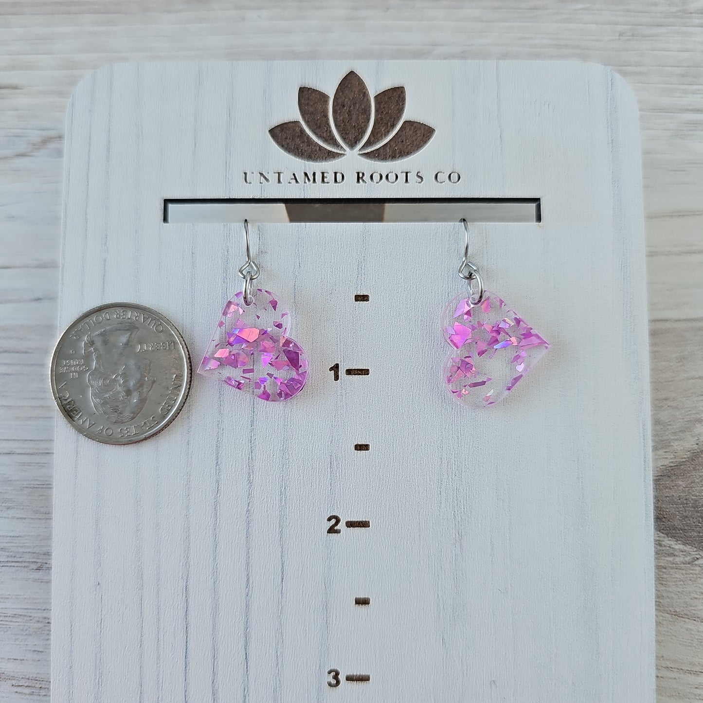 Small Magenta Iridescent Confetti Heart Earrings