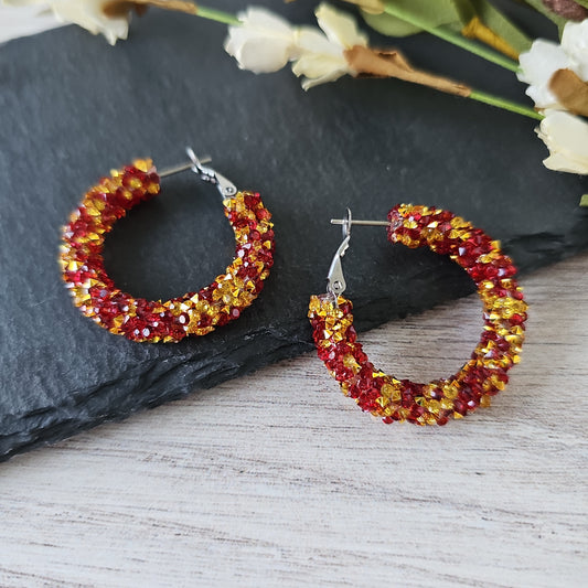 Red & Gold Chunky Glitter Hoops