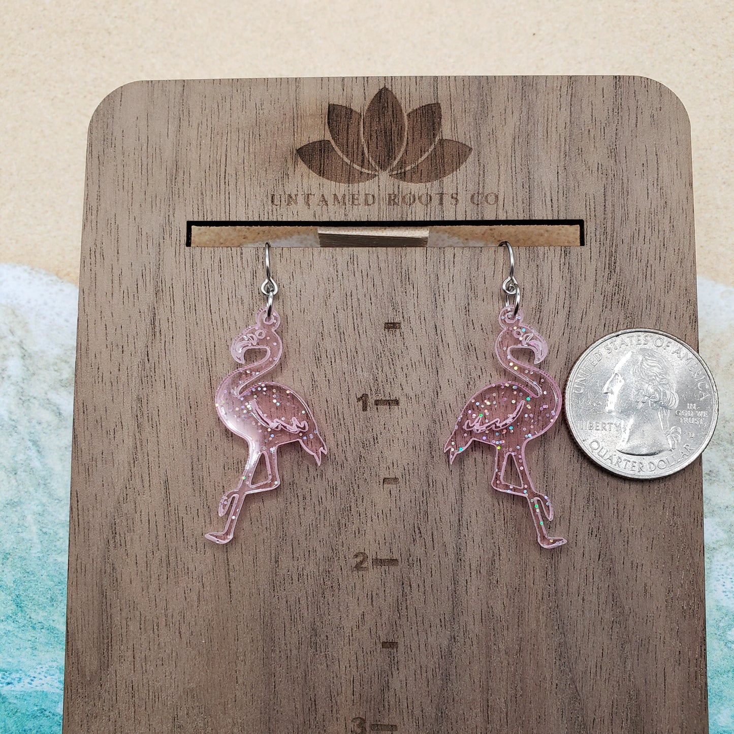 Flamingo Dangle Earrings, Soft Pink Glitter