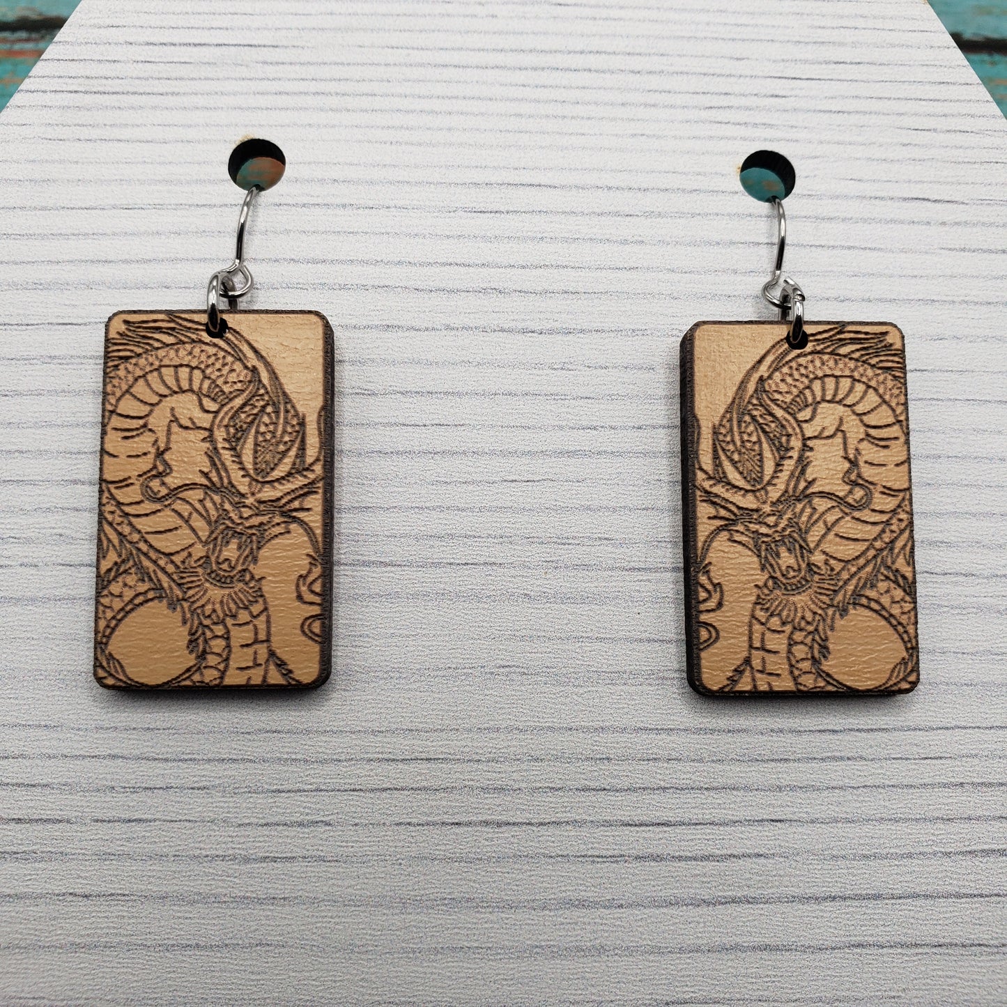 Wooden Engraved Dragon Earrings