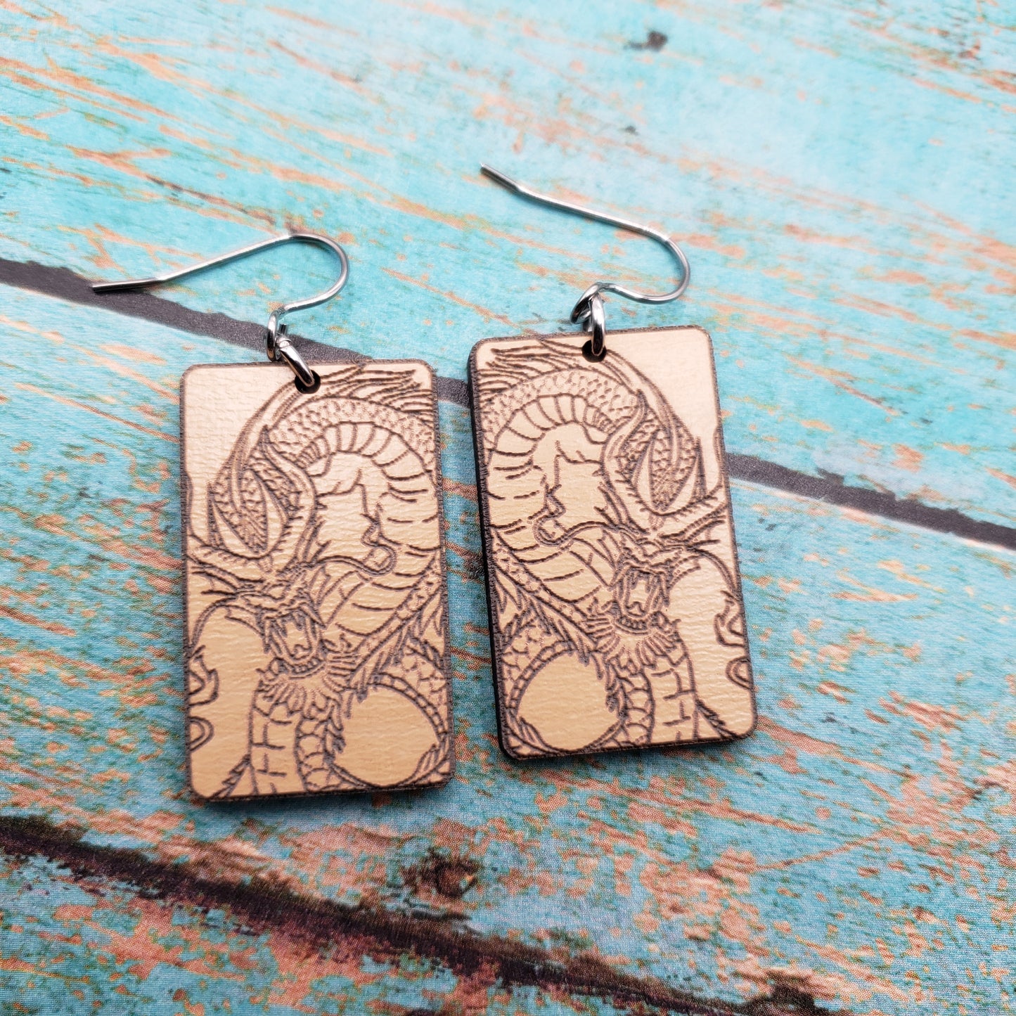 Wooden Engraved Dragon Earrings