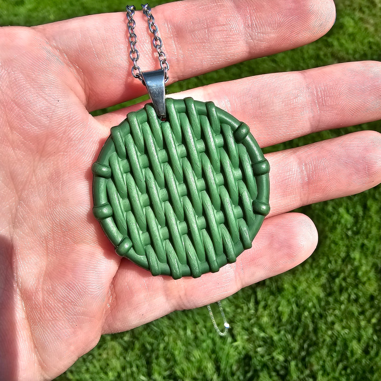 Green Rattan Circle Pendant