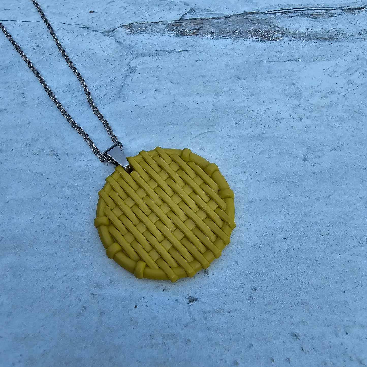 Mustard Yellow Rattan Circle Pendant