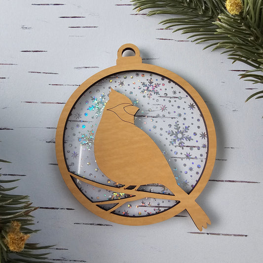 Cardinal Suncatcher Ornament - Translucent Iridescent Snowflakes