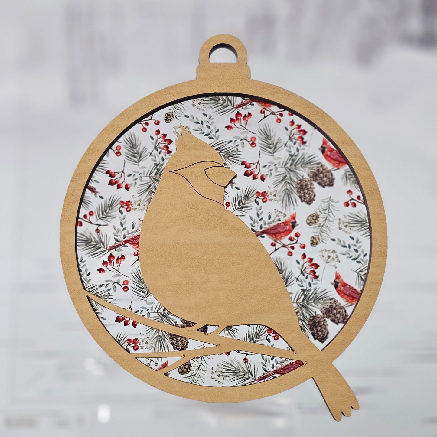 Cardinal Suncatcher Ornament - Translucent Cardinals on Branches