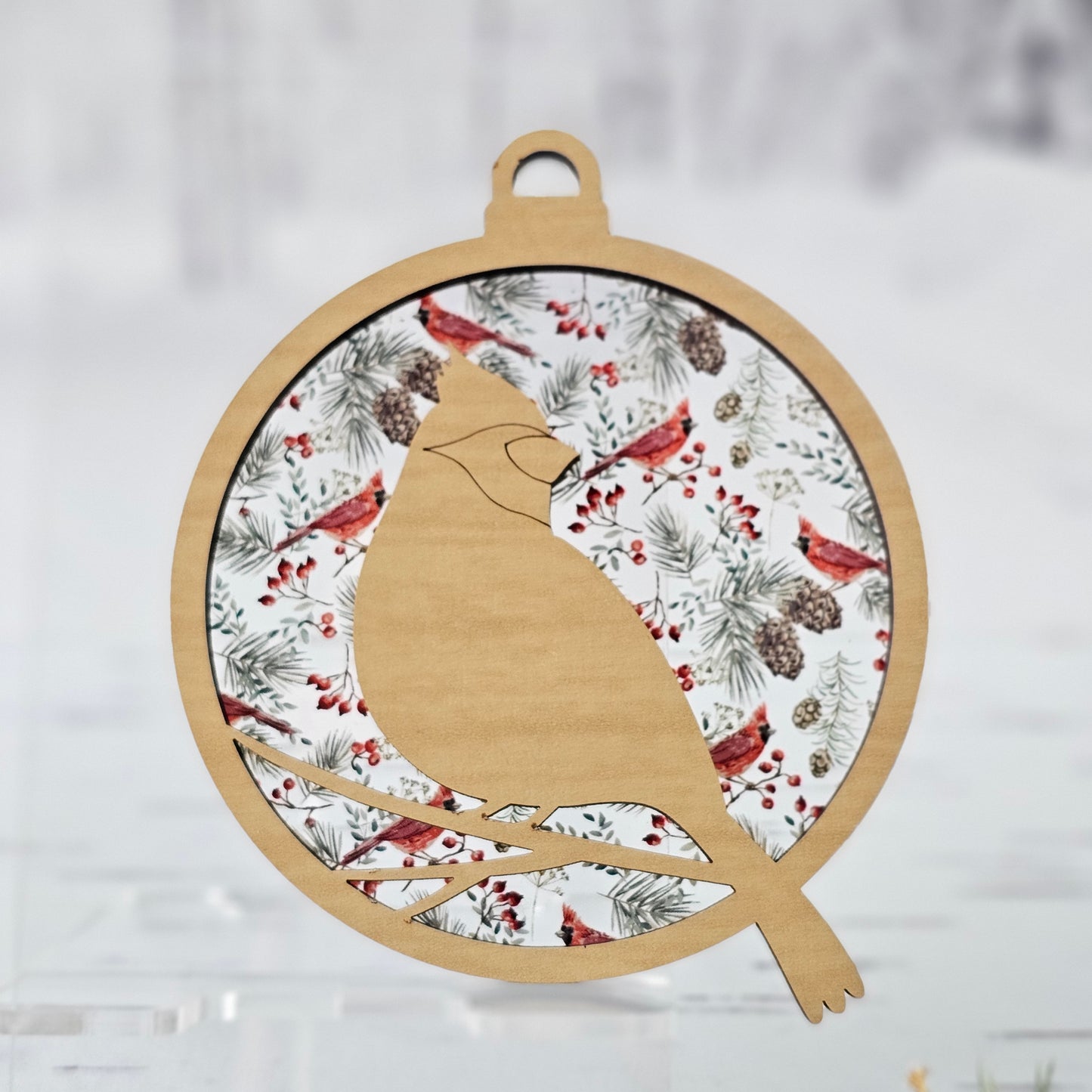 Cardinal Suncatcher Ornament - Translucent Cardinals on Branches