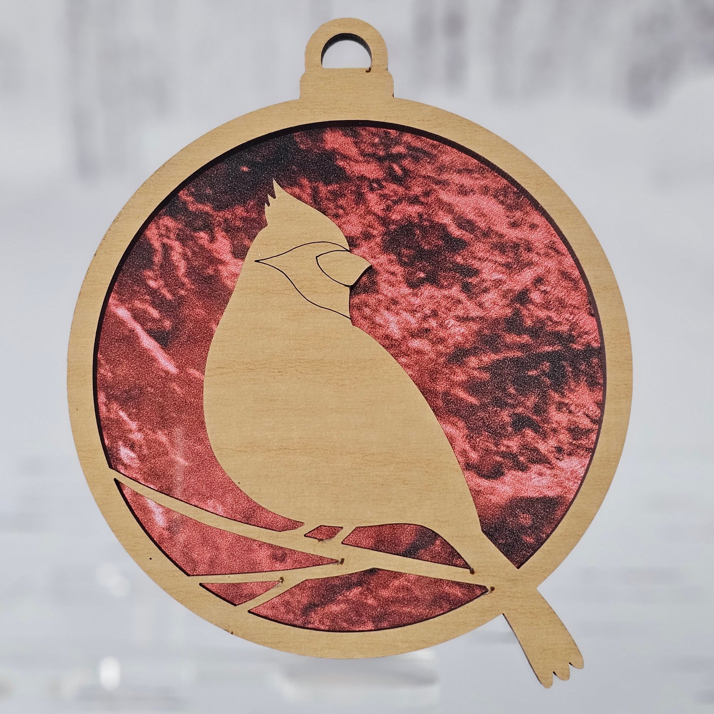 Cardinal Suncatcher Ornament - Translucent Red Swirl