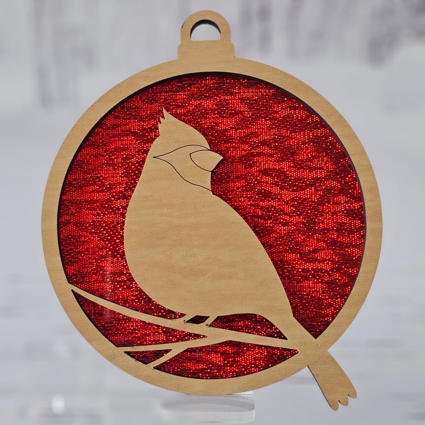 Cardinal Ornament - Opaque Red Shimmer Fabric