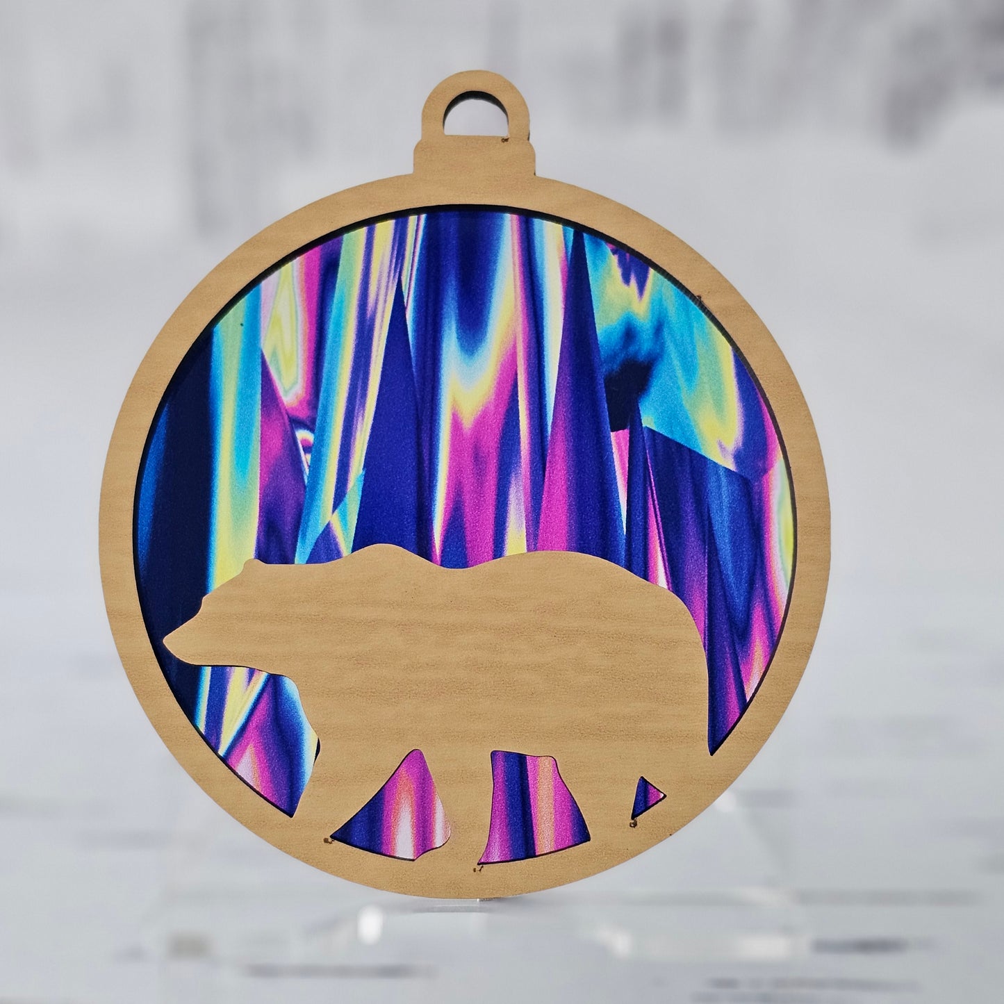 Bear Suncatcher Ornament - Translucent Bright Northern Lights