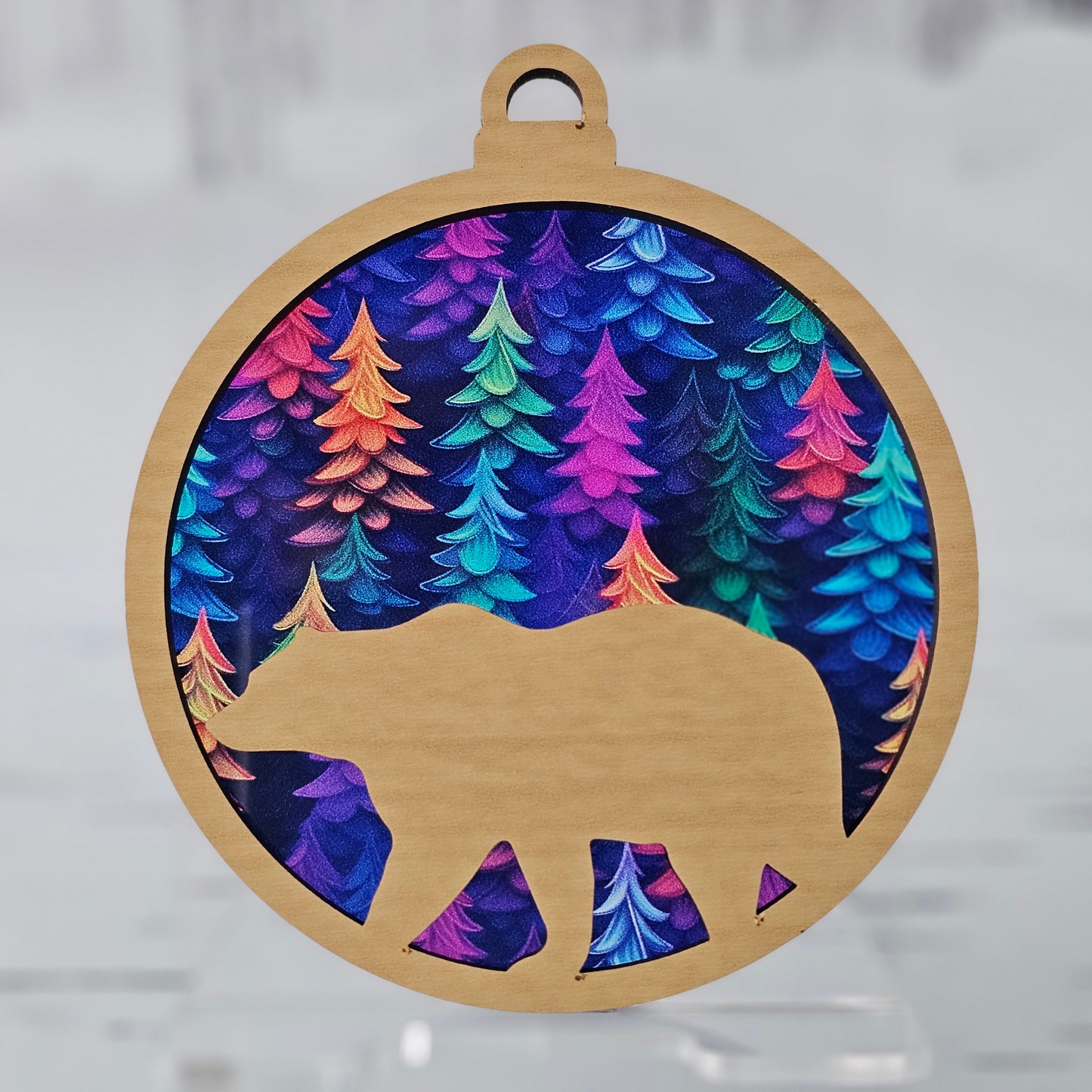 Bear Suncatcher Ornament - Translucent Pinecone Trees