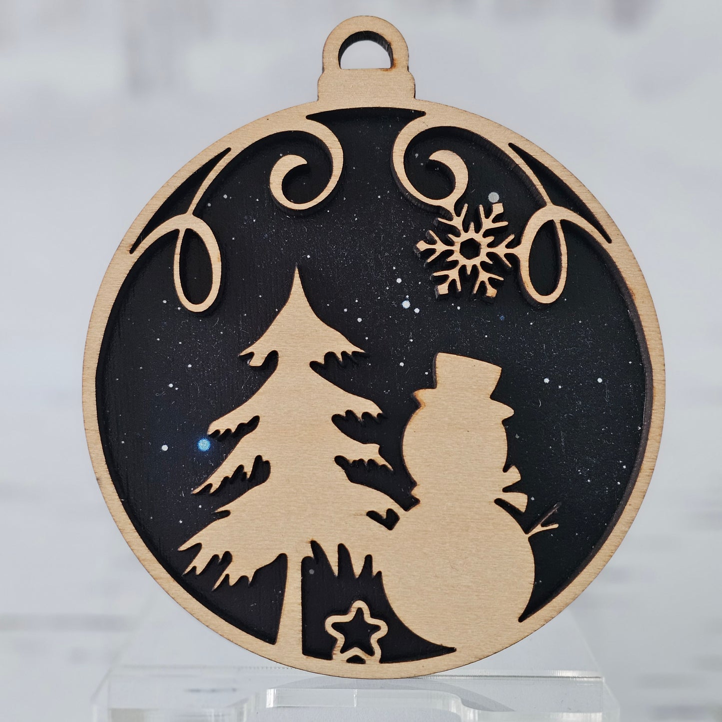 Snowman Ornament - Opaque Midnight Sky