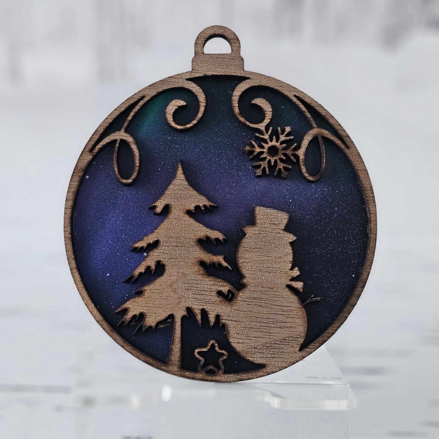 Snowman Ornament - Opaque Northern Lights