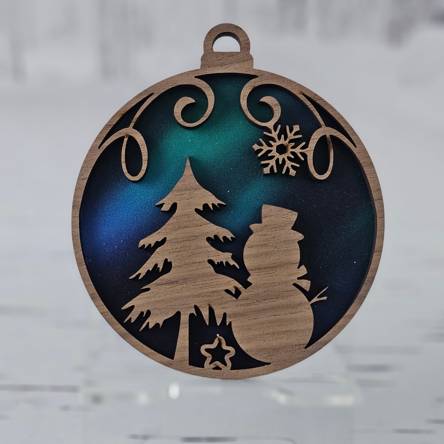 Snowman Ornament - Opaque Northern Lights