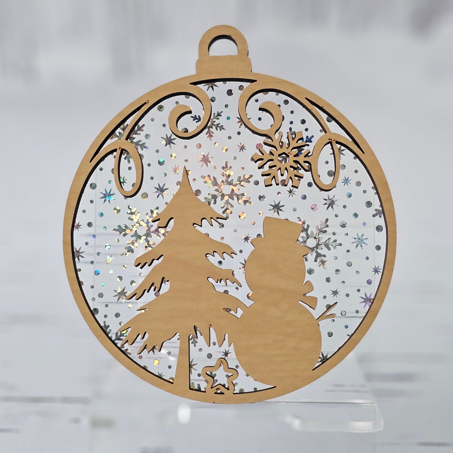 Snowman Ornament - Translucent Iridescent Snowflakes