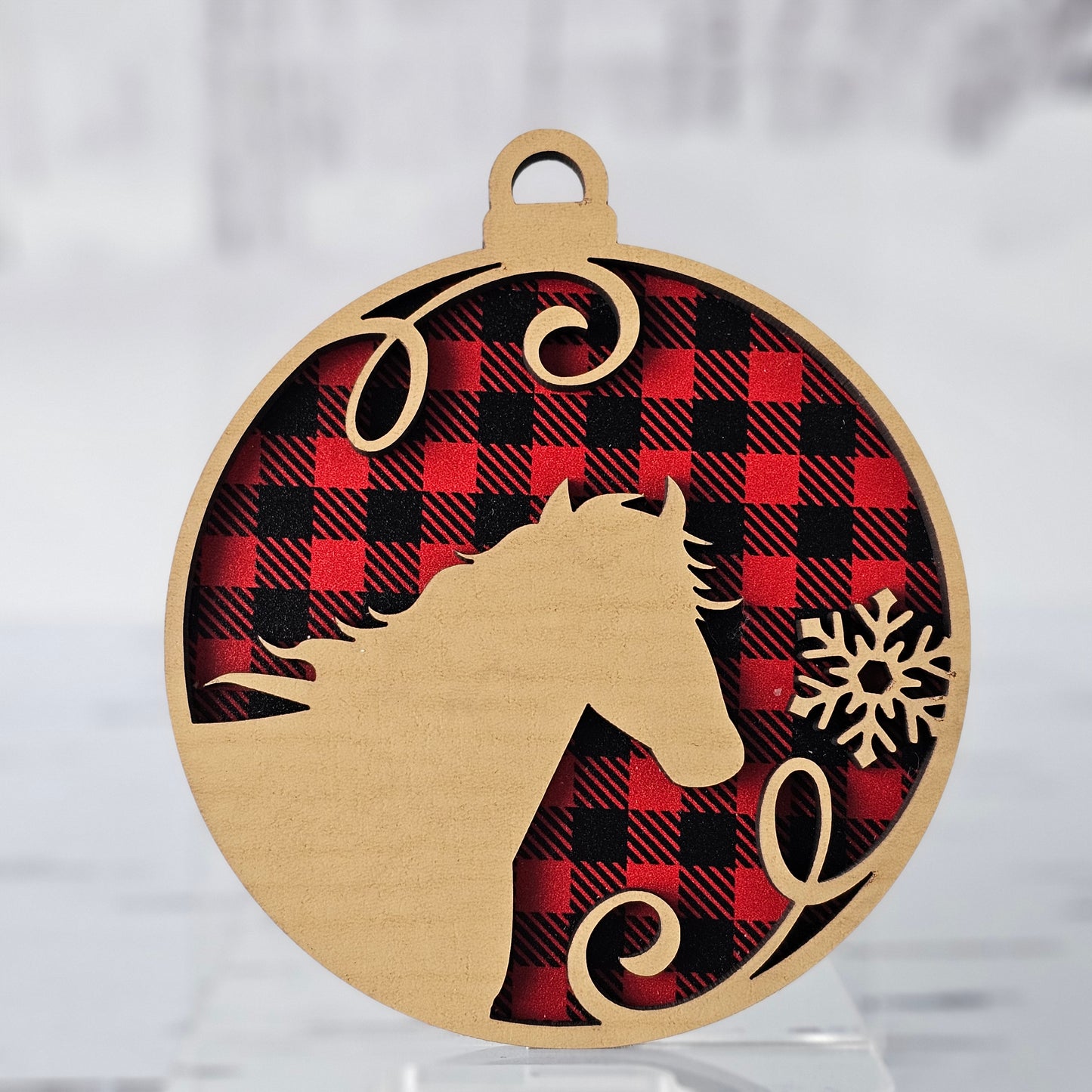 Horse Ornament - Opaque Buffalo Plaid
