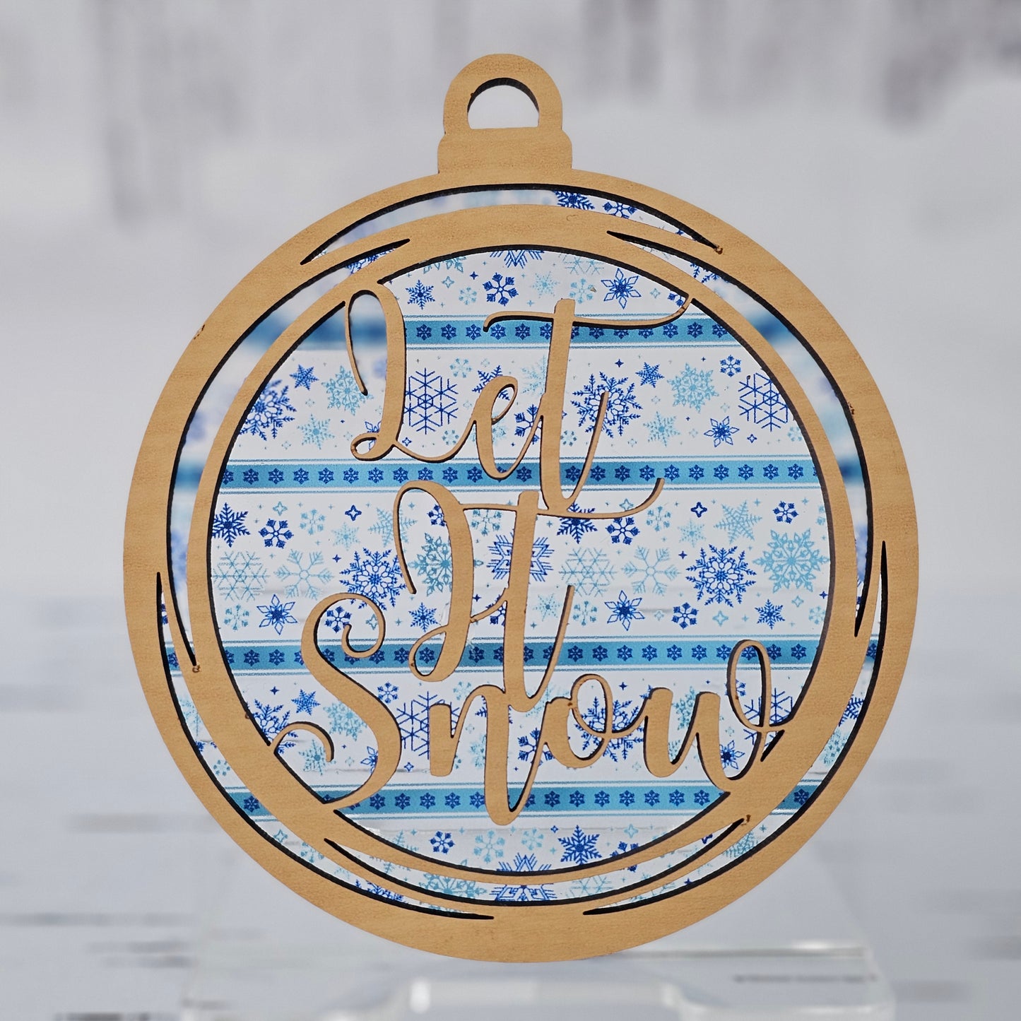 Let It Snow Ornament - Translucent Light Blue Snowflakes