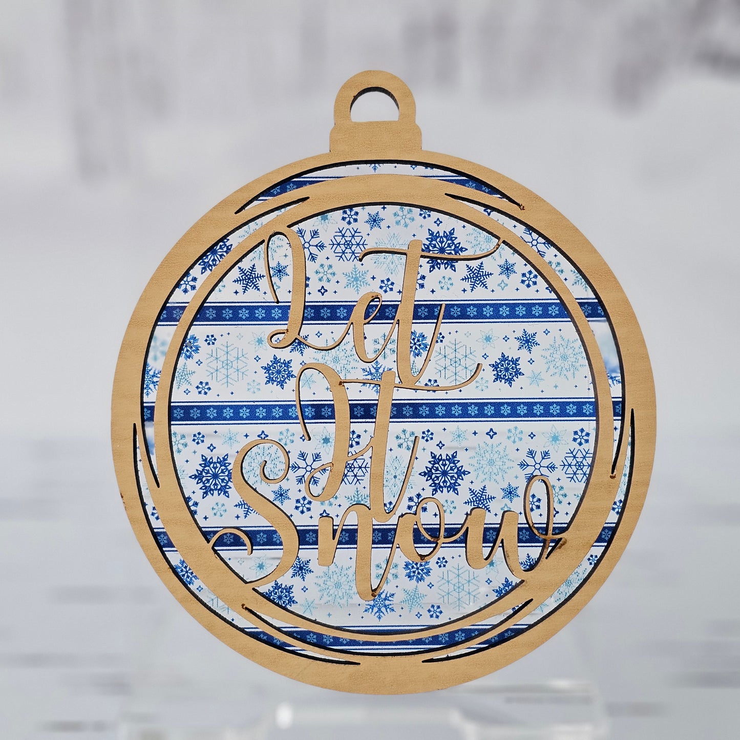 Let It Snow Ornament - Translucent Dark Blue Snowflakes