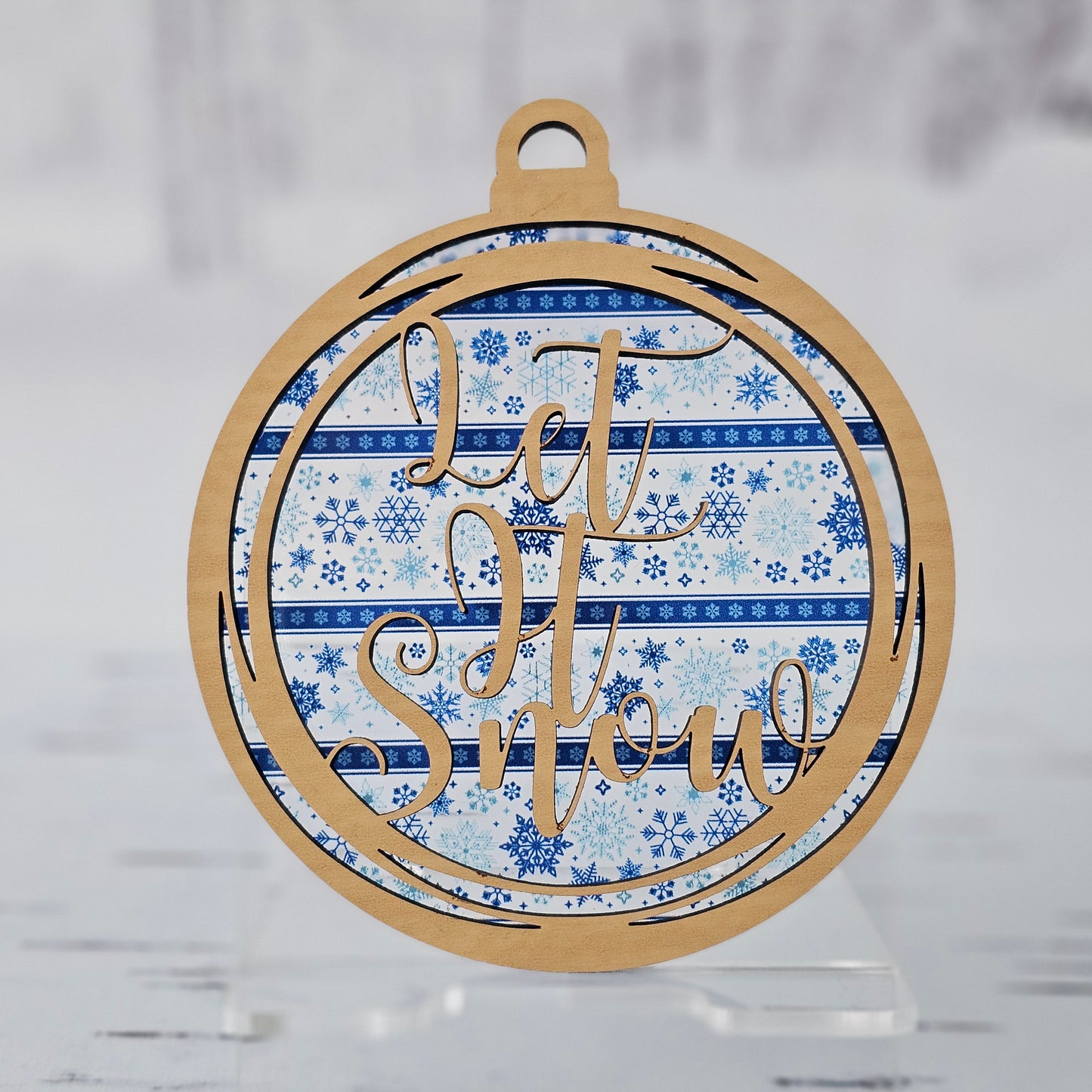 Let It Snow Ornament - Translucent Dark Blue Snowflakes