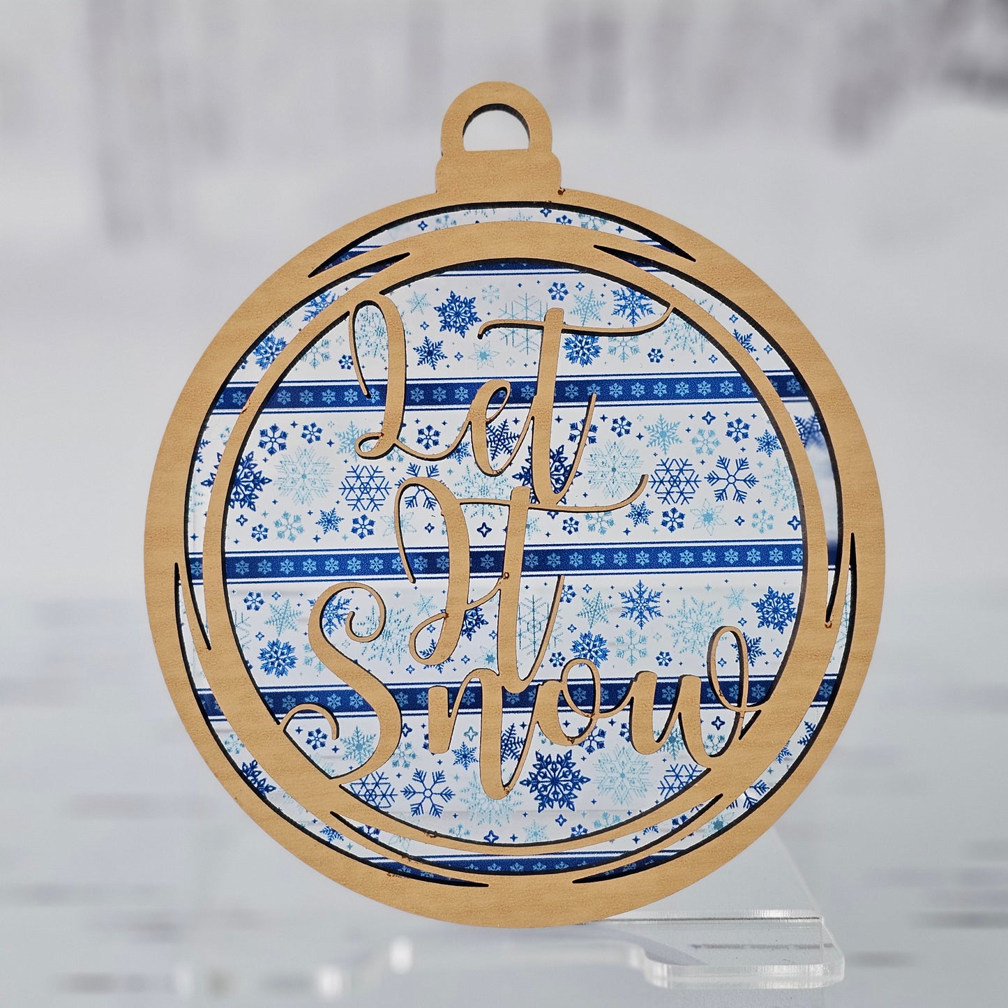 Let It Snow Ornament - Translucent Dark Blue Snowflakes