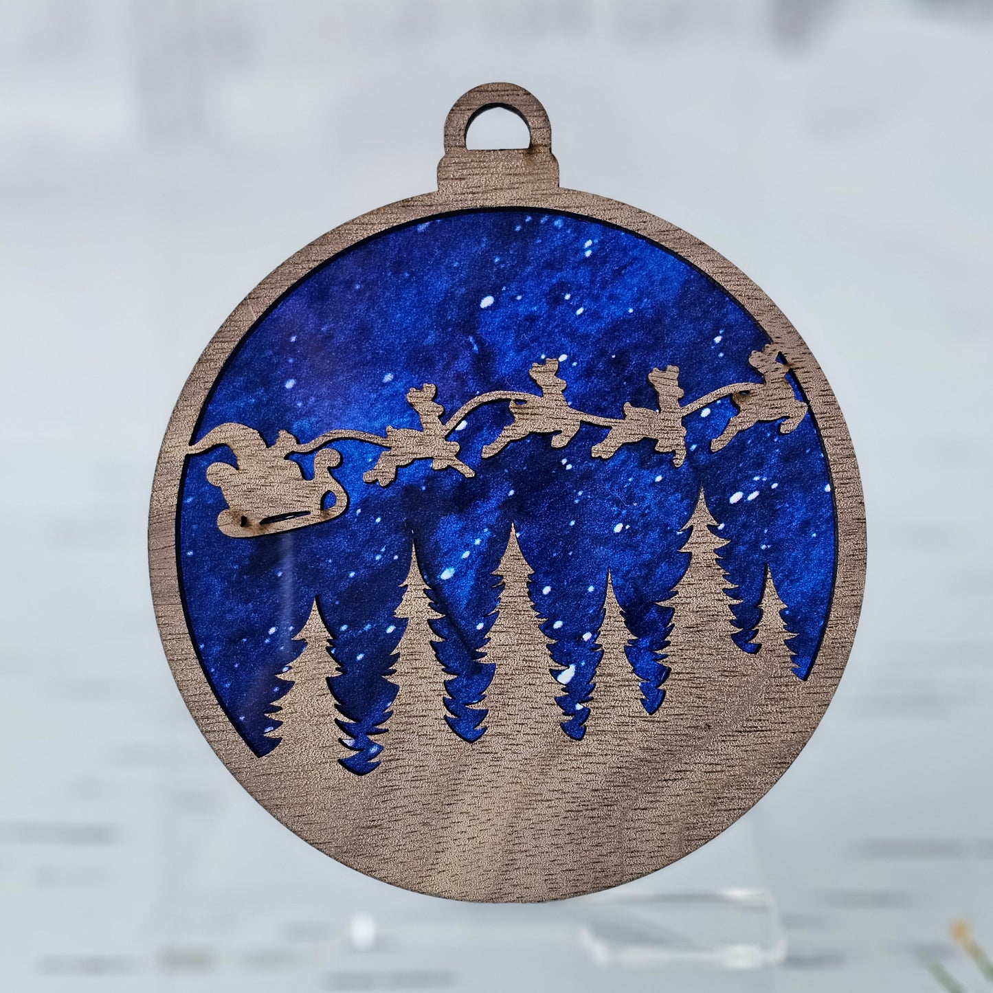 Santa Ornament - Translucent Watercolor Sky