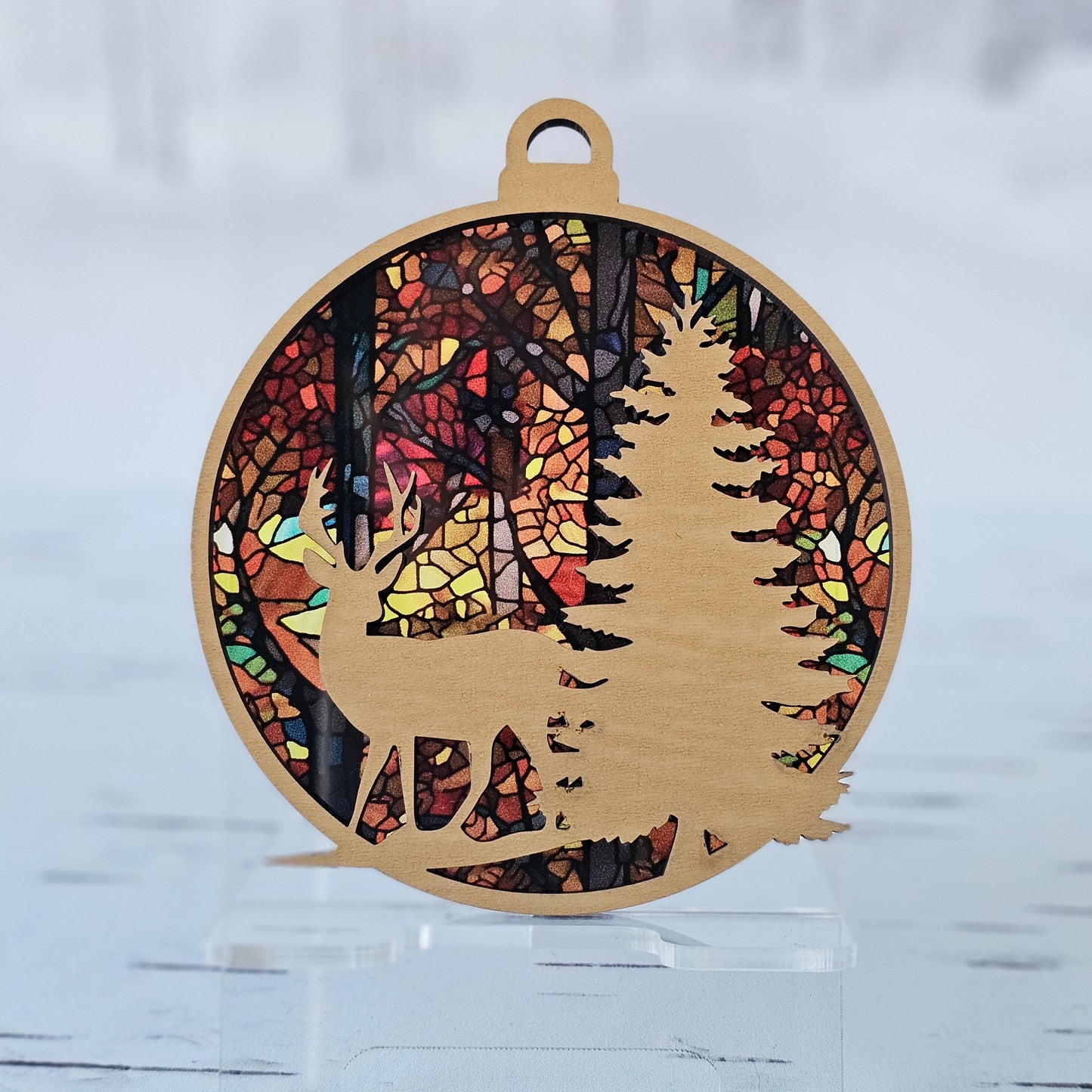 Deer Ornament - Translucent Stained Glass Trees