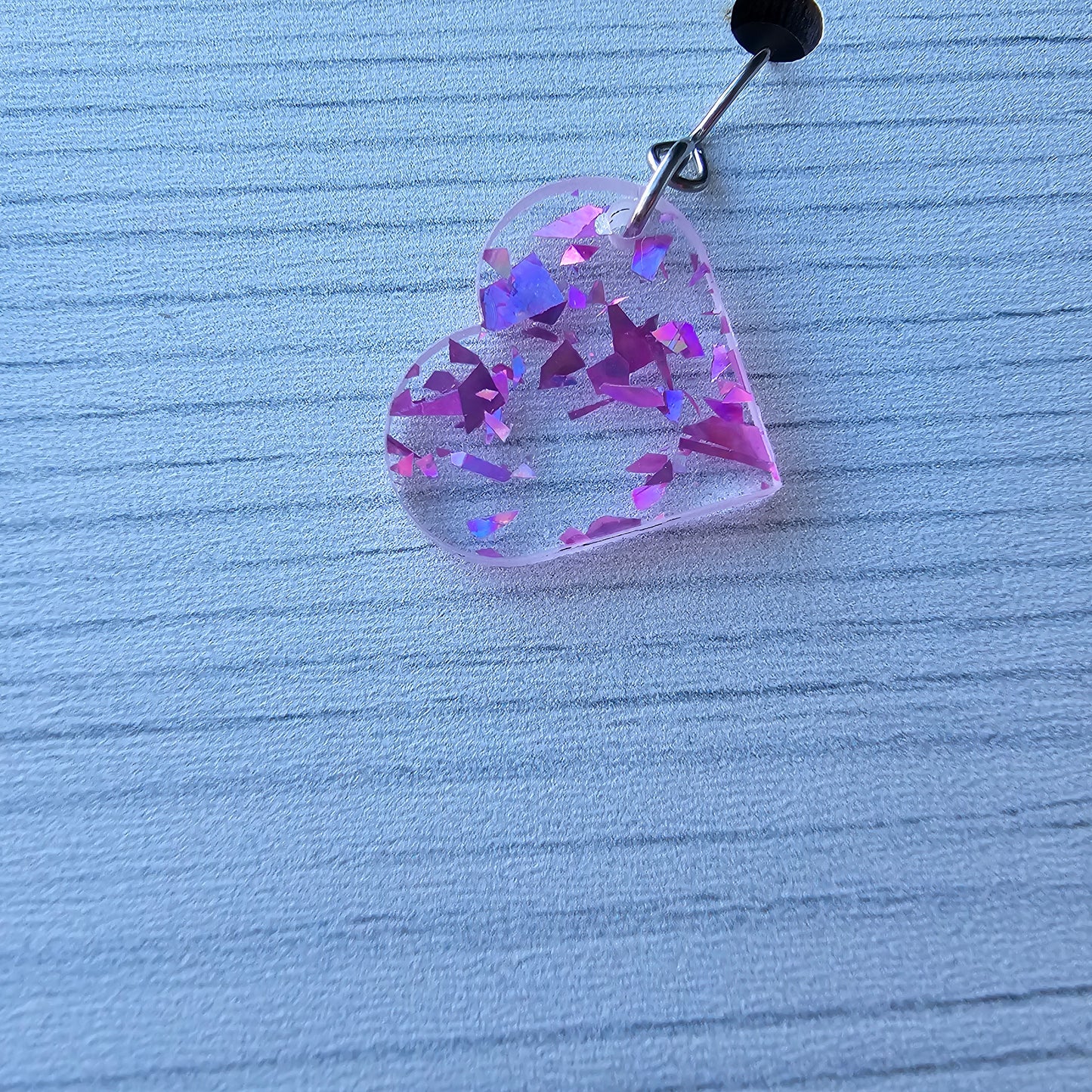 Small Magenta Iridescent Confetti Heart Earrings