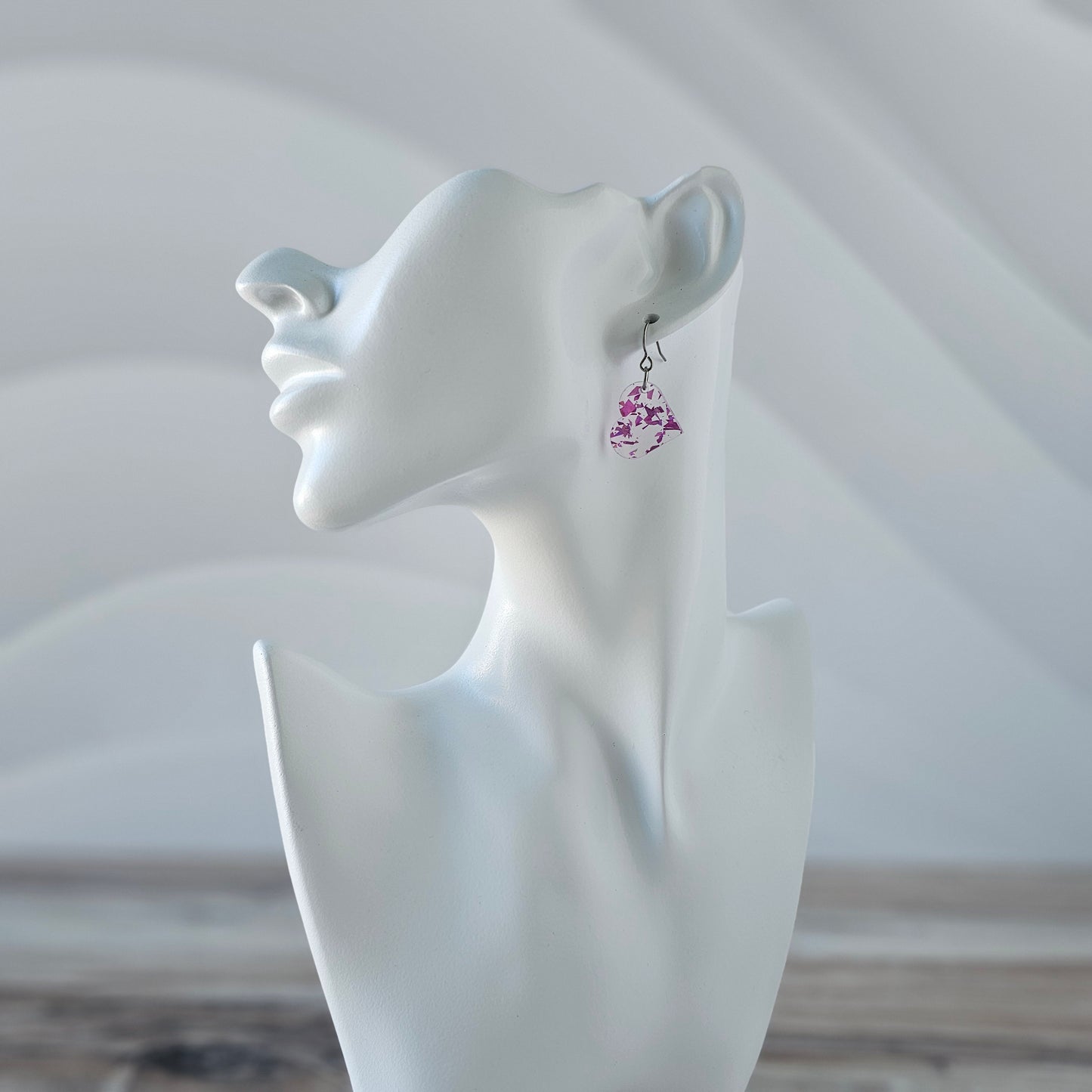 Small Magenta Iridescent Confetti Heart Earrings