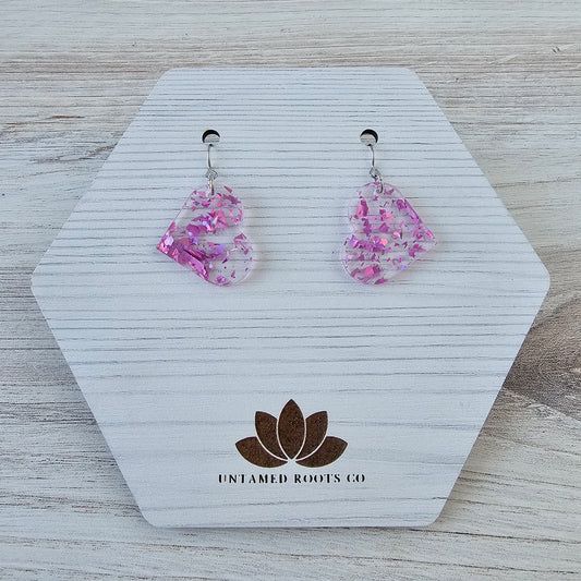 Large Magenta Iridescent Confetti Heart Earrings