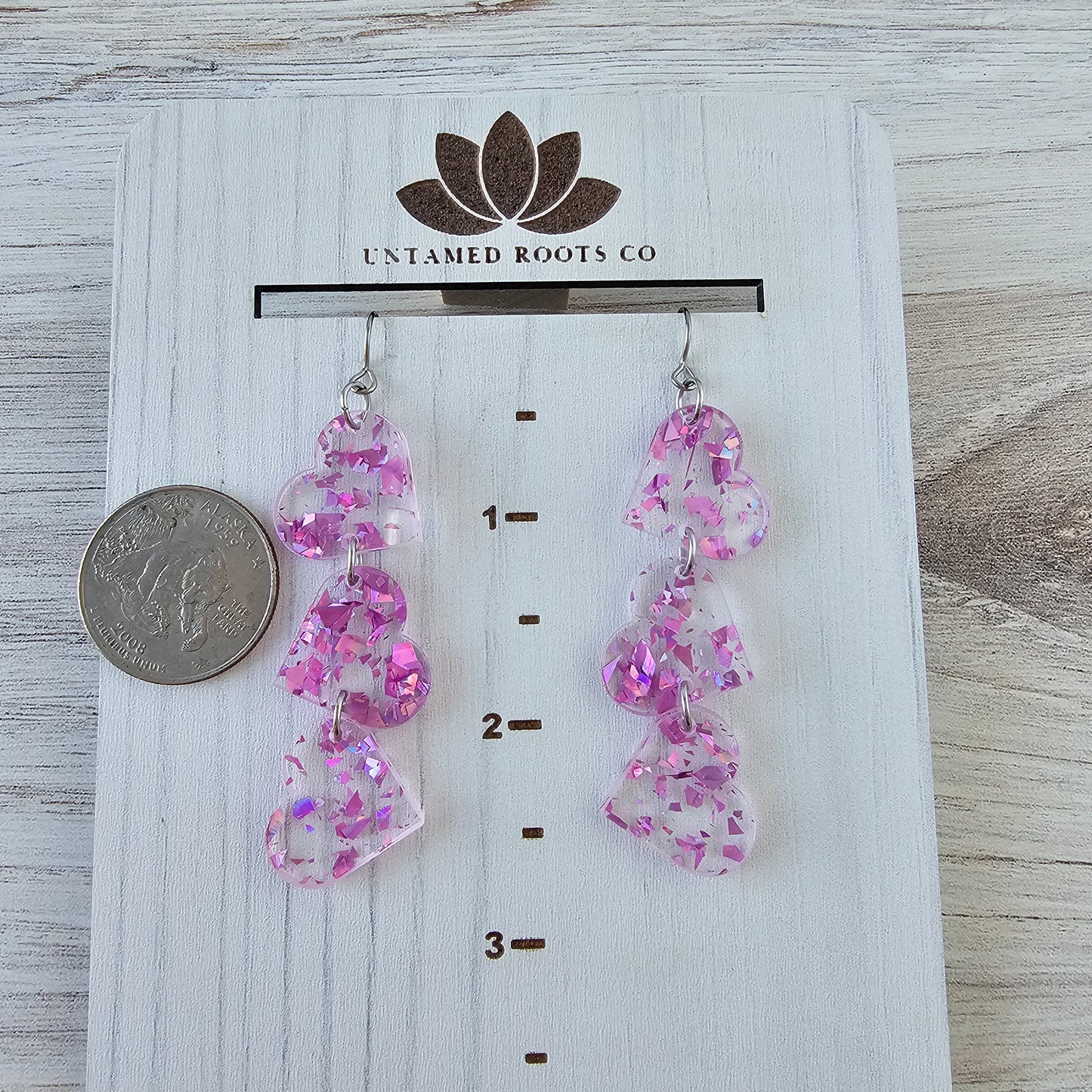 Magenta Iridescent Confetti Tumbling Heart Earrings