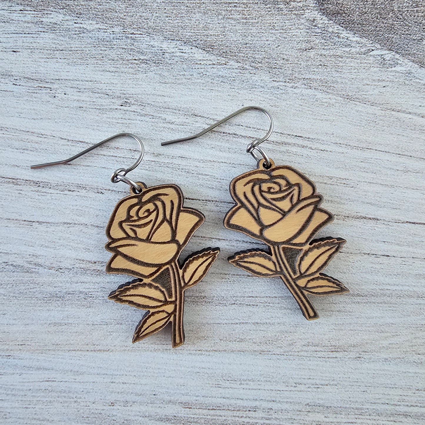 Wooden Rose Dangle Earrings