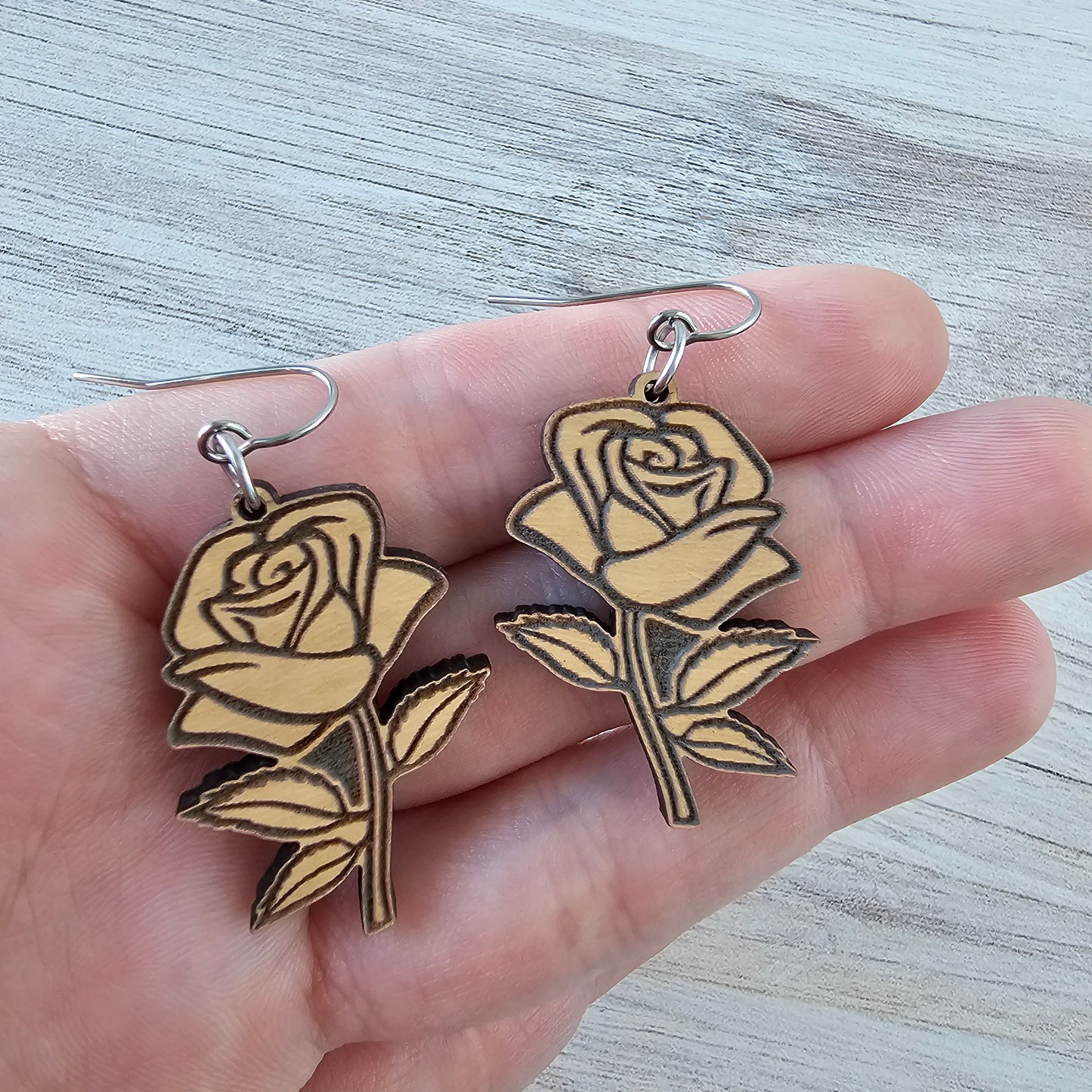 Wooden Rose Dangle Earrings