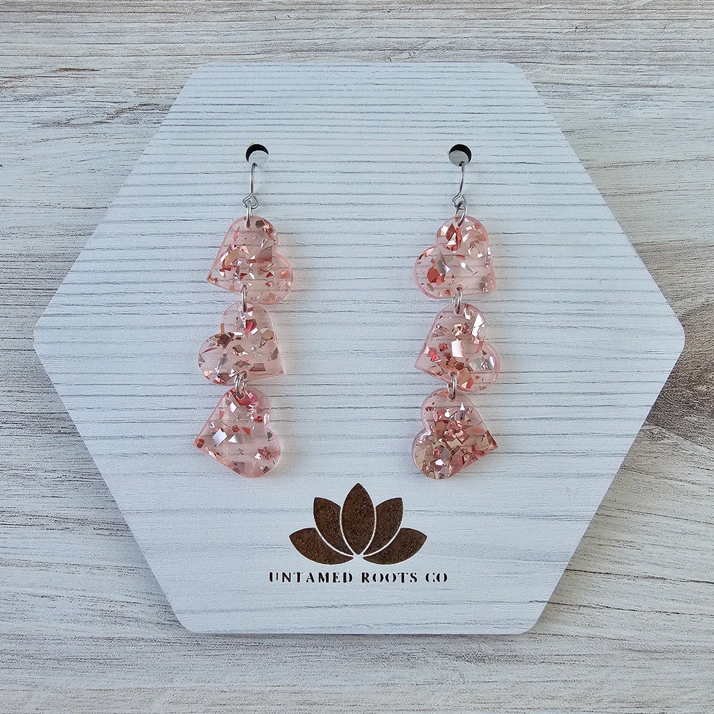 Soft Pink Confetti Tumbling Heart Earrings