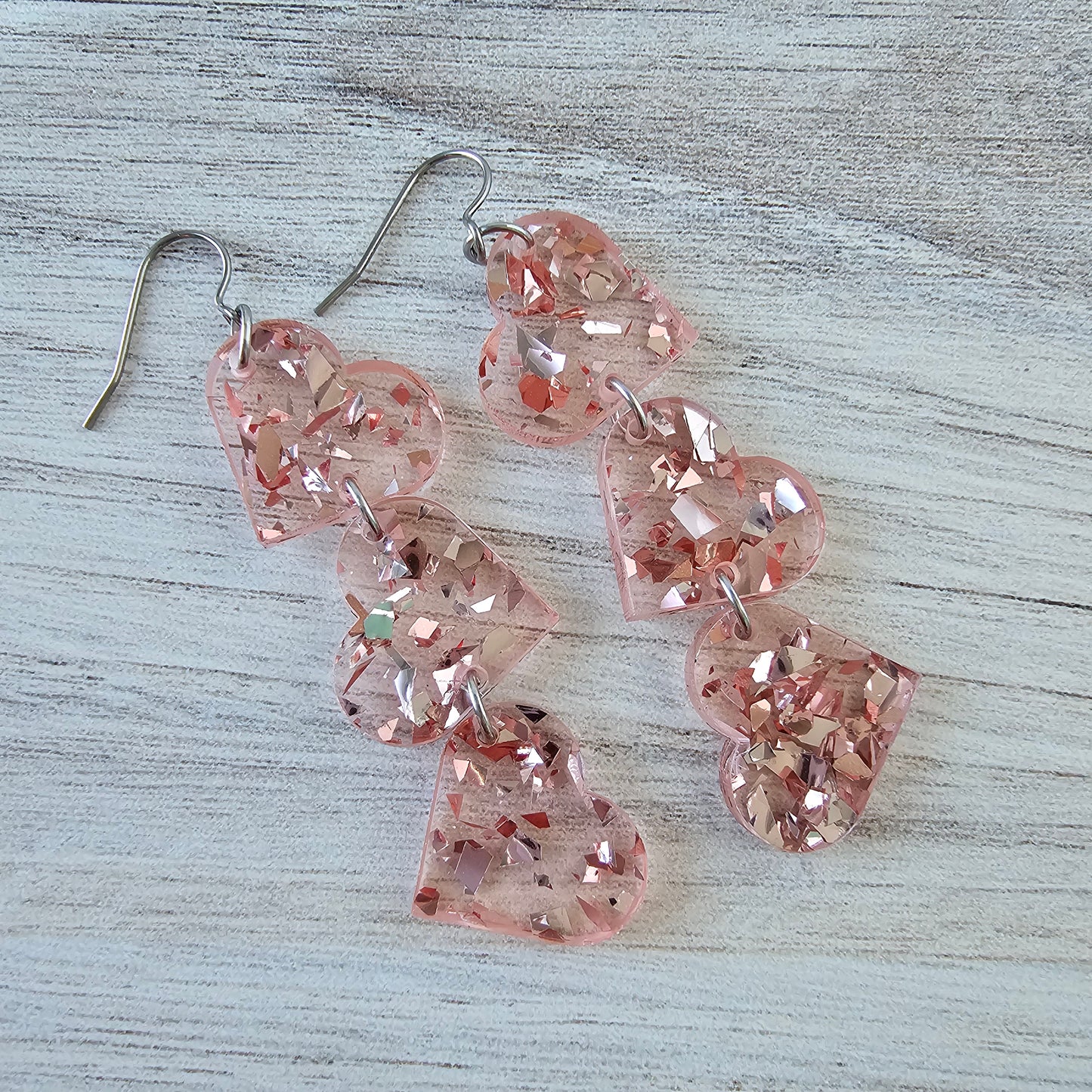 Soft Pink Confetti Tumbling Heart Earrings