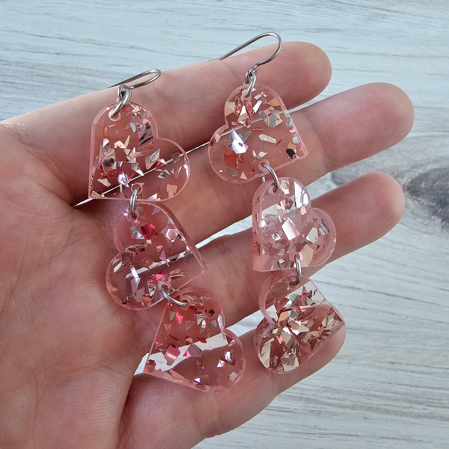 Soft Pink Confetti Tumbling Heart Earrings