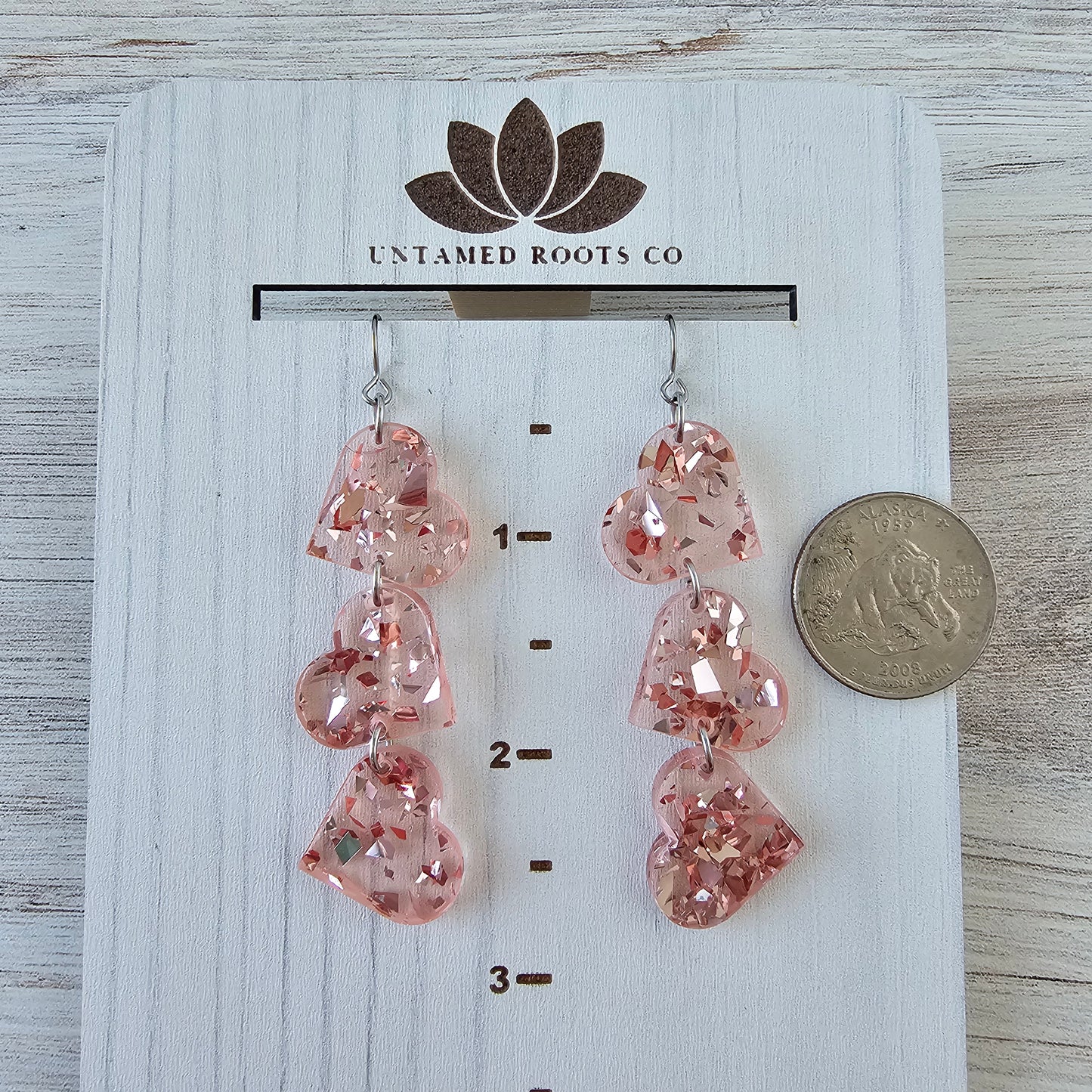 Soft Pink Confetti Tumbling Heart Earrings