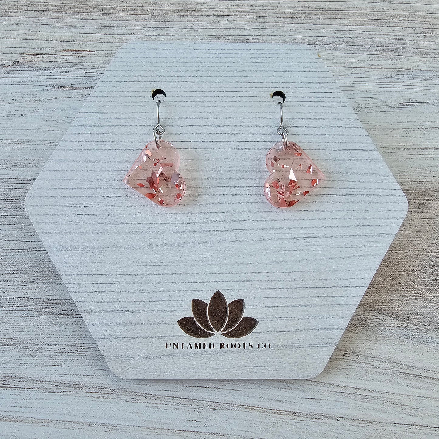 Small Soft Pink Confetti Heart Earrings