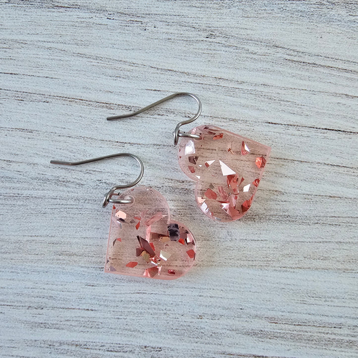 Small Soft Pink Confetti Heart Earrings