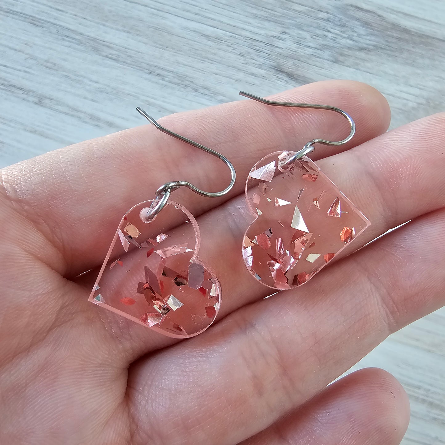 Small Soft Pink Confetti Heart Earrings