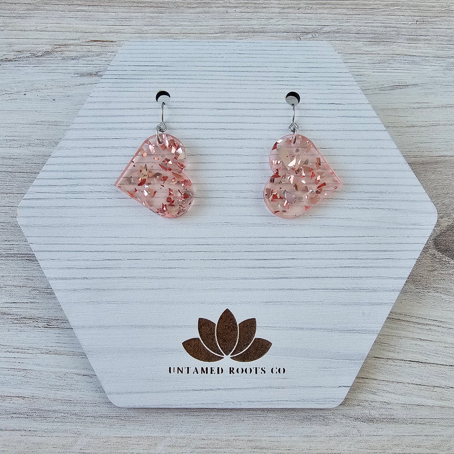 Large Soft Pink Confetti Heart Earrings