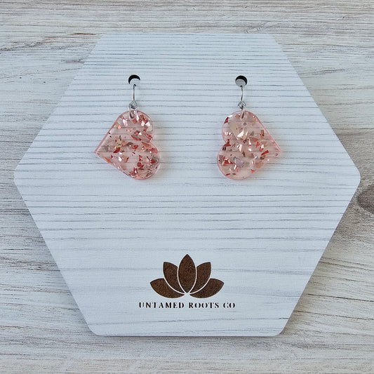 Large Soft Pink Confetti Heart Earrings