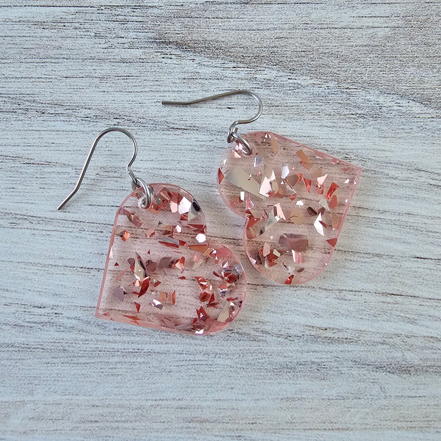 Large Soft Pink Confetti Heart Earrings