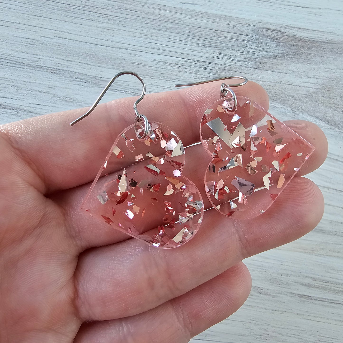 Large Soft Pink Confetti Heart Earrings