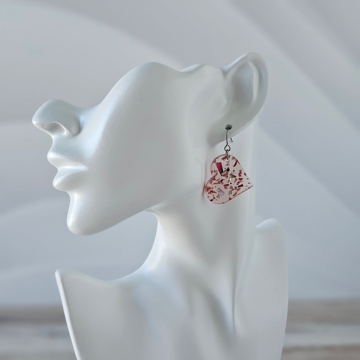 Large Soft Pink Confetti Heart Earrings