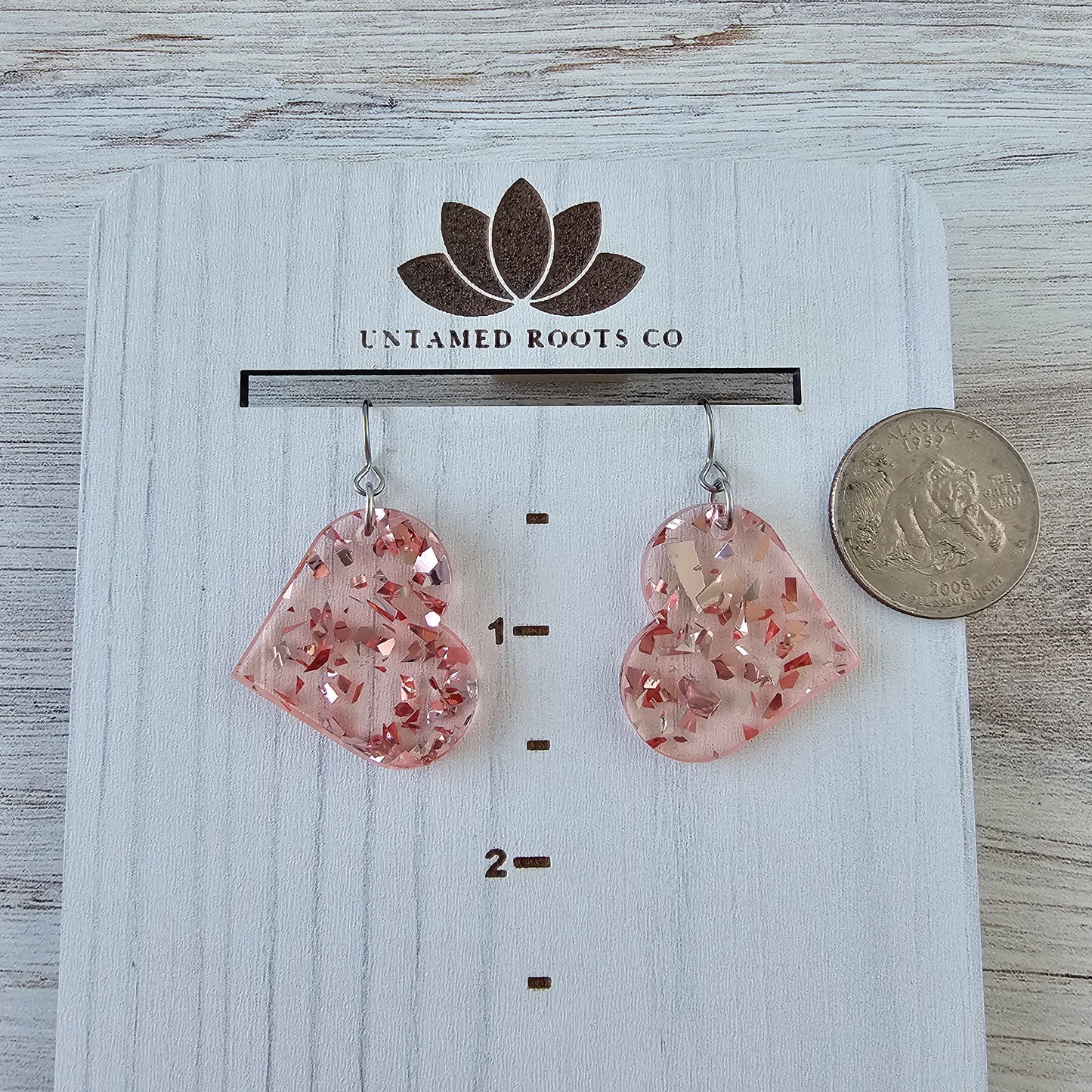 Large Soft Pink Confetti Heart Earrings