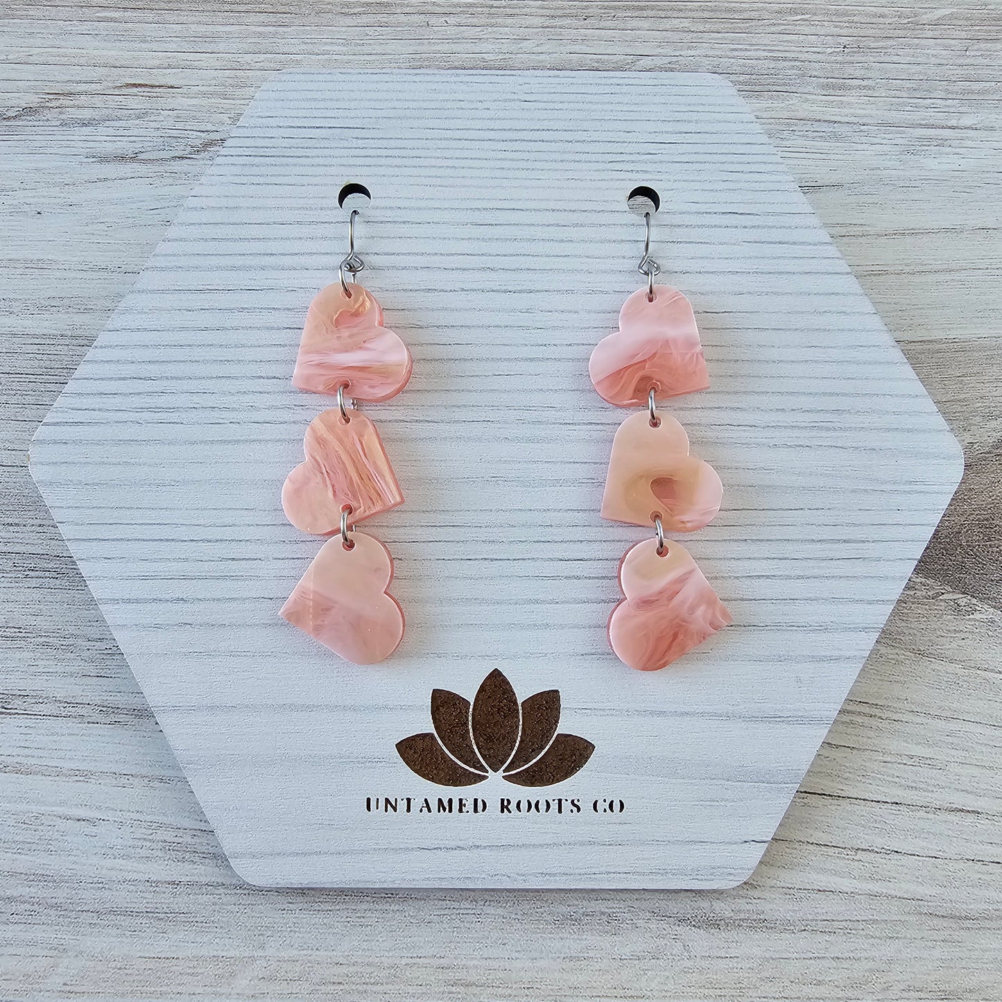 Soft Pink Marble Tumbling Heart Earrings