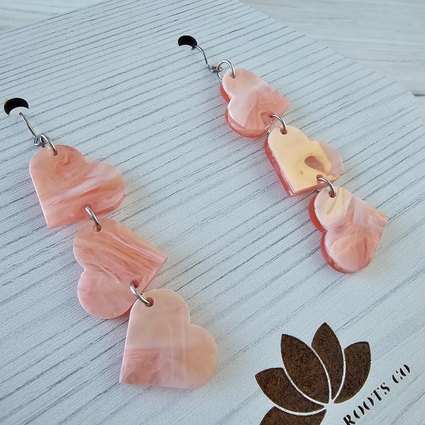 Soft Pink Marble Tumbling Heart Earrings