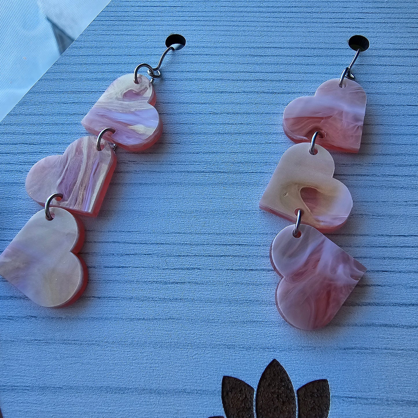 Soft Pink Marble Tumbling Heart Earrings